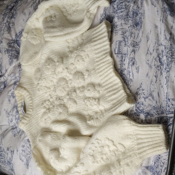 Zara Ecru Knit Pullover Balloon Sleeve Sweater - Picture 7 of 10